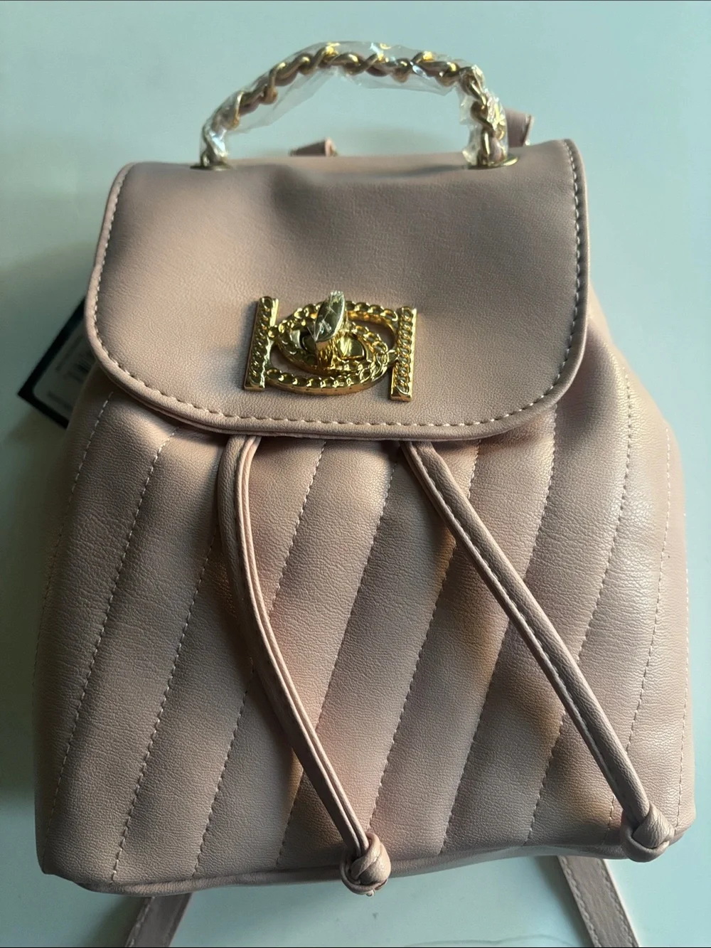 Quilted Pink Mini Backpack with Gold Hardware